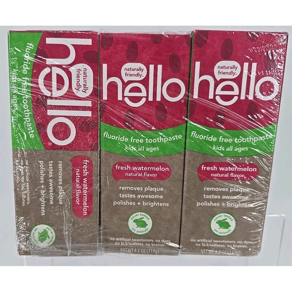 3 Pack‎ hello Oral Care Kids Fluoride Free Toothpaste - Watermelon, 4.2oz - NEW